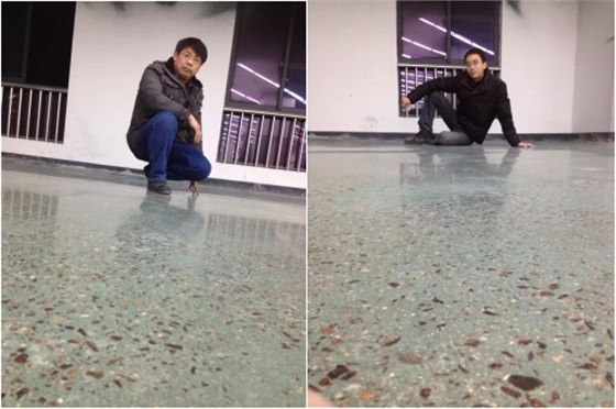 左為金潤張總,右為貴州王總 金潤混凝土固化劑施工