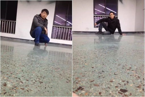 左為金潤張總,右為貴州王總 金潤混凝土固化劑施工